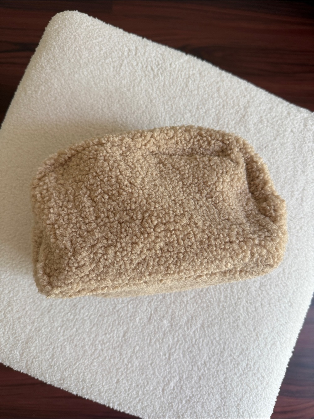 Anthropologie Sherpa Makeup Bag in Camel